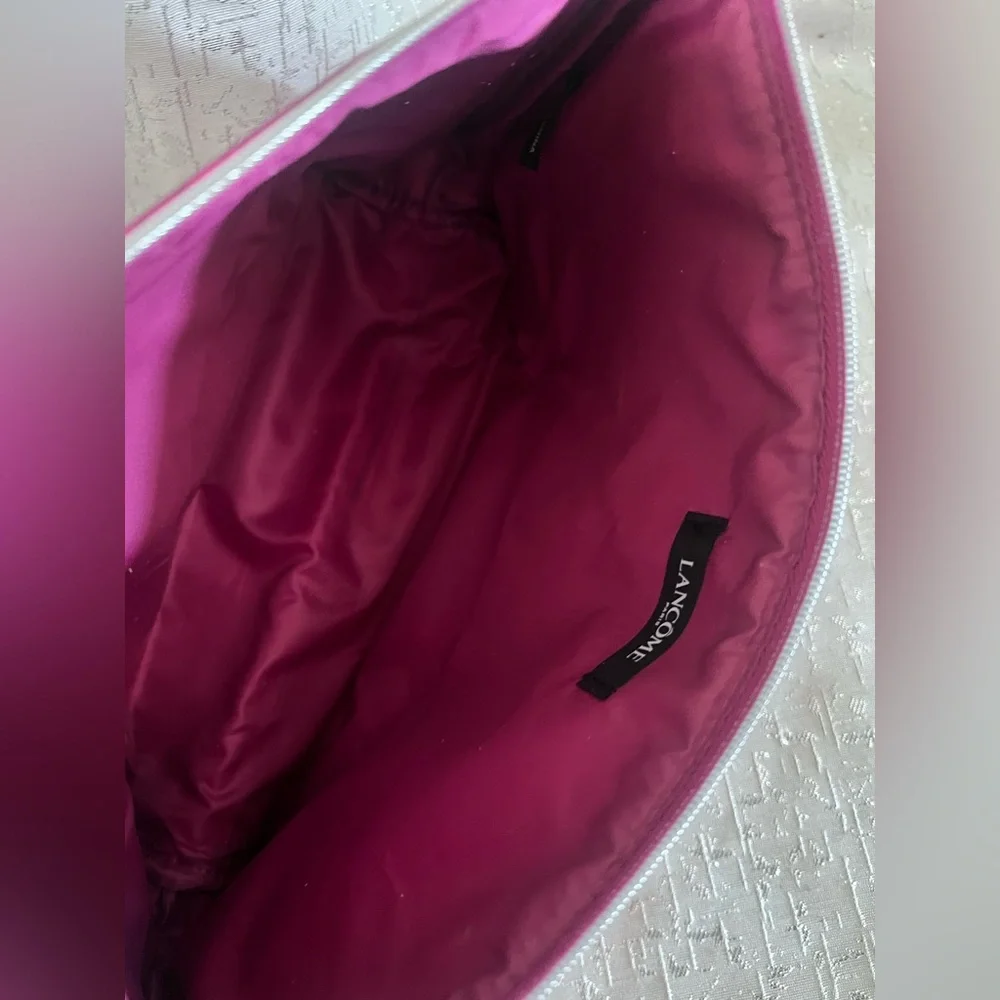 Lancome Paris Sparkling Vibrant Fuchsia Pink Cosmetic Bag Water-Resistant Fabric